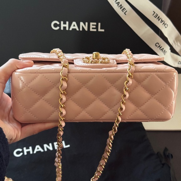 Authentic CHANEL Pink Mini Flap Bag, Crystal Handle, Original Packaging +Receipt - Picture 6 of 16